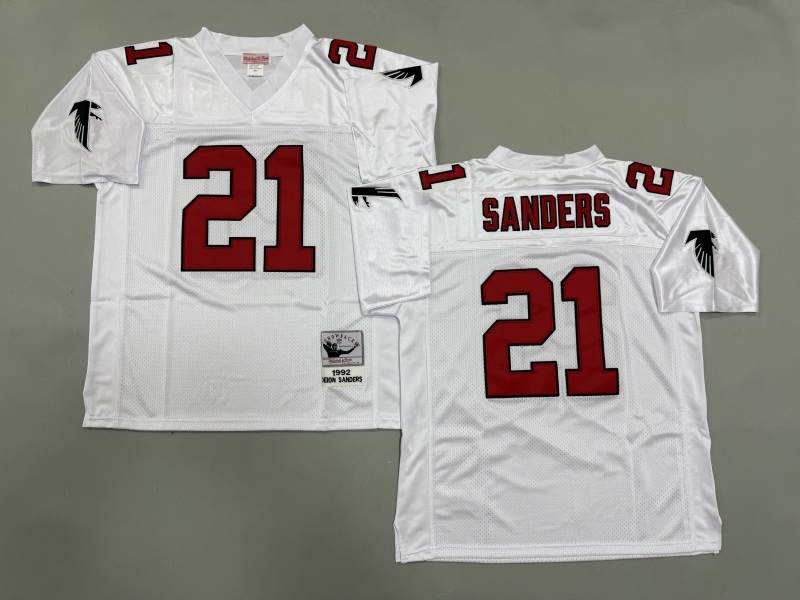 Men 2025 Atlanta Falcons #21 Sanders white Throwback Limited NFL Jersey style 001